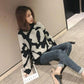 Pofulove Net Red Sweater  Loose-fitting Sweater Top Winter Turtleneck Women's Leopard