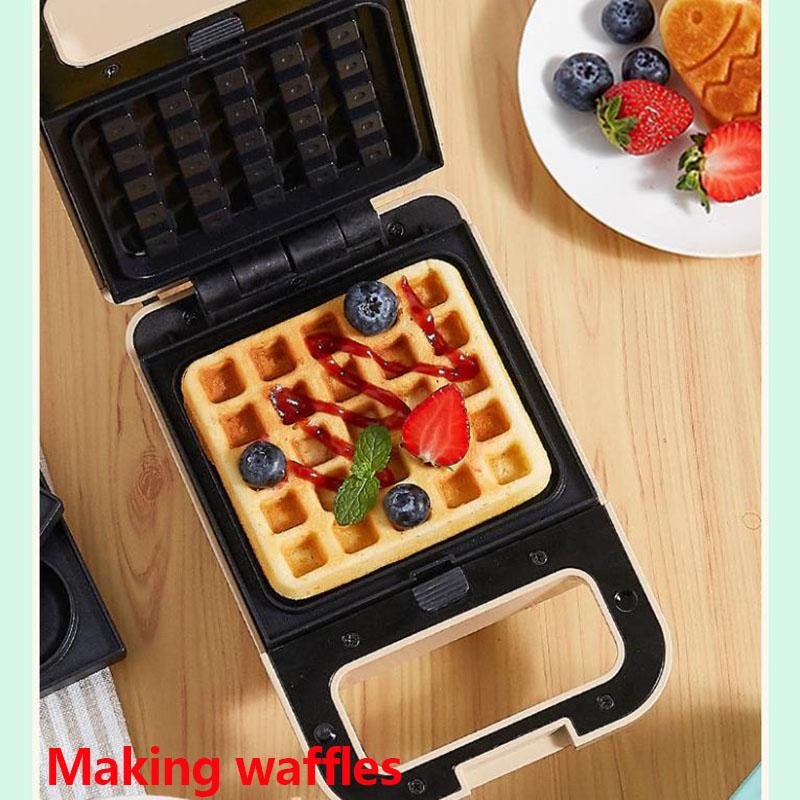 680W Frying and Grilling Machine Sandwich Making Machine Waffle Maker Kitchen Supplies with 5 Sets of Bakeware