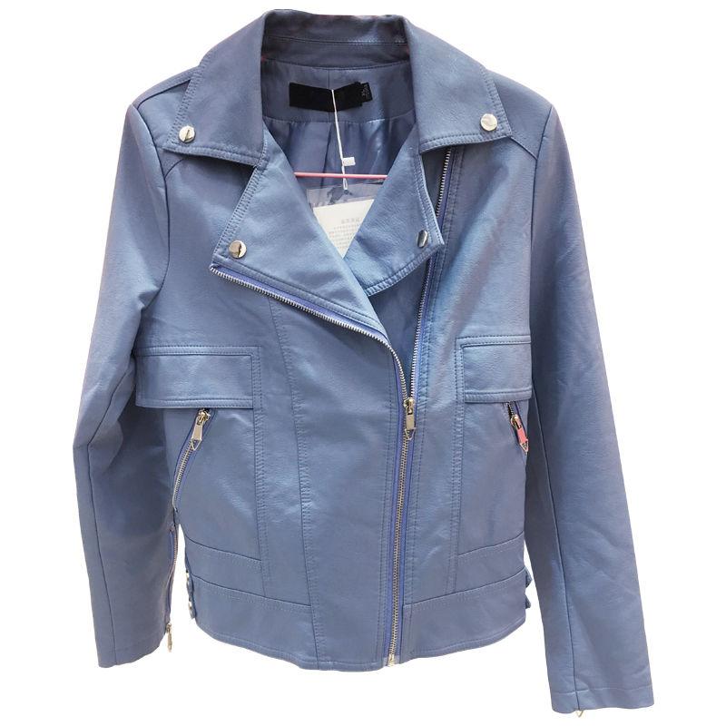 Short Women's Leather Jacket Autumn and Winter Large Size Washed Ladies Pu Leather Jacket Motorcycle Leather Jacket