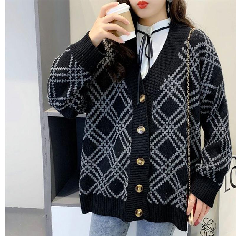 Autumn and Winter Lazy Style Long Sleeve Sweater Korean Loose V-neck Sweater Loose Jacket