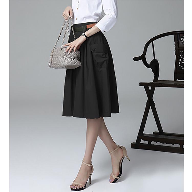 Summer Cotton and Linen Mid-length Women's Skirt Solid Color High Waist Sexy and Elegant Show Leg Length