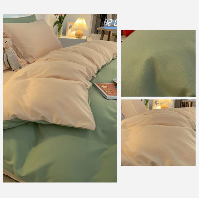 Pure Color Simple Nordic Fengshui Washed Cotton Four-piece Quilt Cover Sheet Student Dormitory Three-piece Bedding