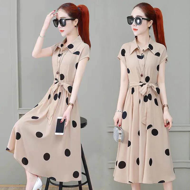 Women's Summer Dress Temperament Waist Was Thin Polka Dot Sleeveless Long Skirt Shirt-style Long Ladies Dress A-line Version Sleeveless Dress