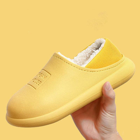 Autumn and Winter Couple Cotton Slippers Household Household PU Leather Warm Shoes Waterproof Non-slip Plush Slippers