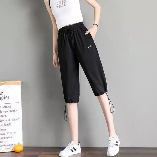 Ice Silk Cropped Pants Women's Large Size Loose Sweatpants Women's Summer Thin Casual Harem Pants Student Wide-leg Pants