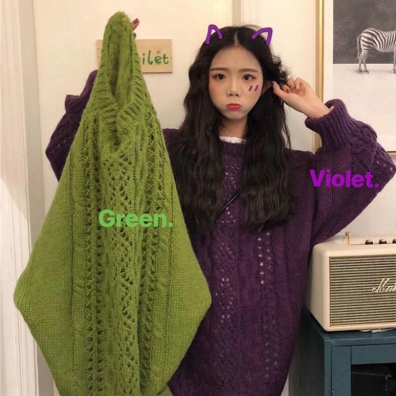 Spring   Autumn Women's Loose Casual Fashion Pullover Jacket Knitwear Top Mid-length Outer Sweater