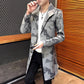 Men Camouflage Slim Windbreaker Suit Collar Coat Casual Jacket Trend Parka Long