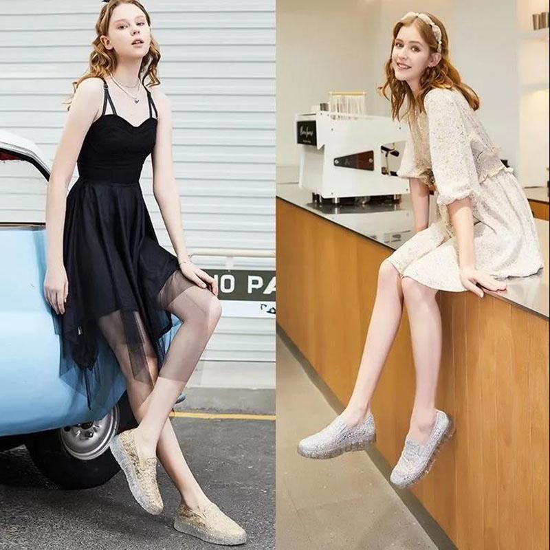 Platform Crystal Women's Shoes Summer One-step Lace All-match Loafers Casual Breathable Shoes