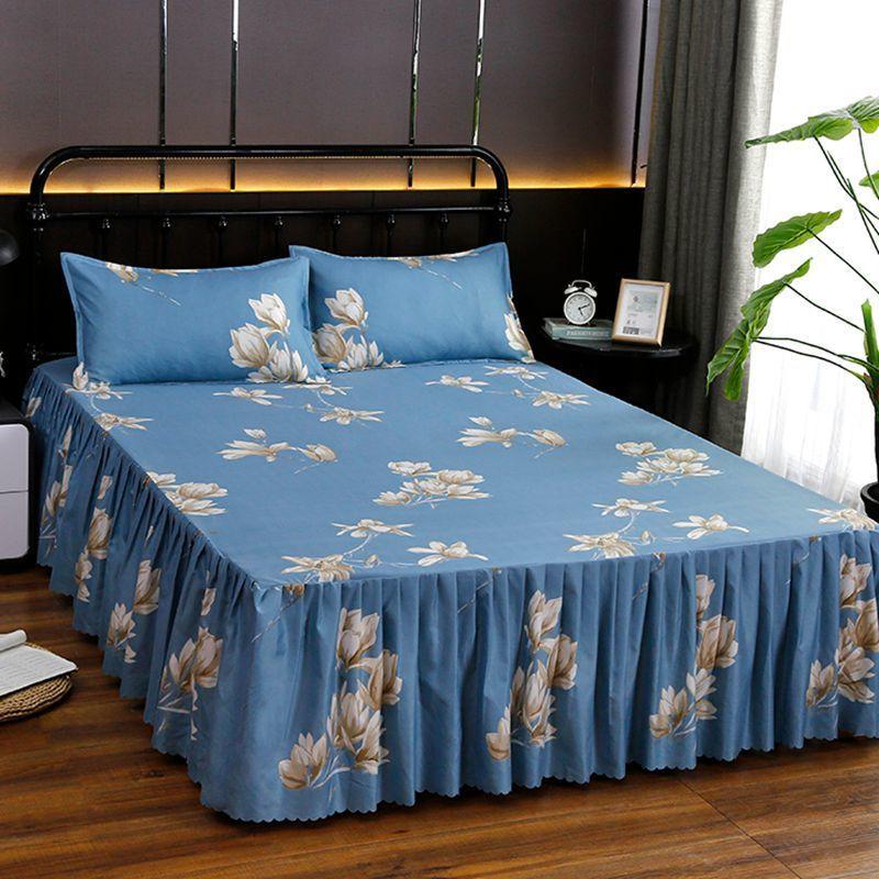 Three-piece Bedroom Twill Bed Skirt Bedspread Double Non-slip Mattress Protection Cover Skin-friendly Bed Cover and Dust Cover