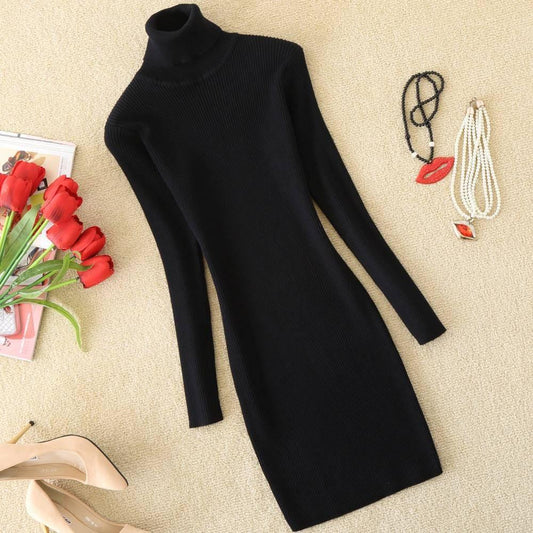 Autumn Women Bodycon Sheath Dress Sexy Knitted Cotton Long Sleeve 2019 Pure Casual Black Midi Dress