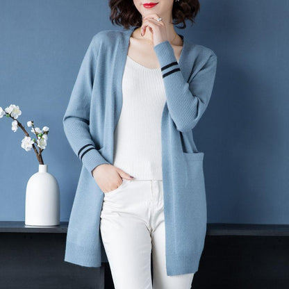 Spring and Autumn Knitted Cardigan Sweater Mid-length Loose Long-sleeved Jacket Fashion Thicker Women's Jacket