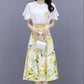 Women's Summer Clothing Set Elegant Butterfly Sleeve Chiffon Top High Waist Printed A-Line Hip Dress Two Piece Set Summer Plus Size Beach Dress Suit