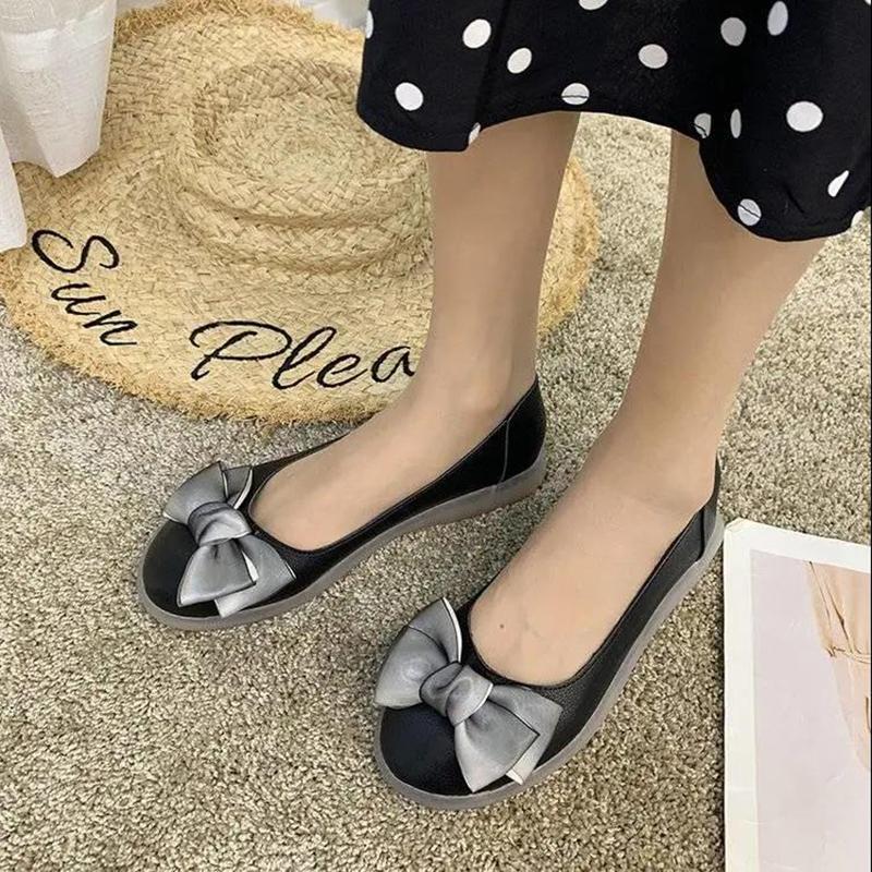 Tendon Soft Sole Flat Shoes Women's Bowknot Soft Sole Nurse Shoes Flat Shallow Mouth Women's Single Shoes Nurse Shoes