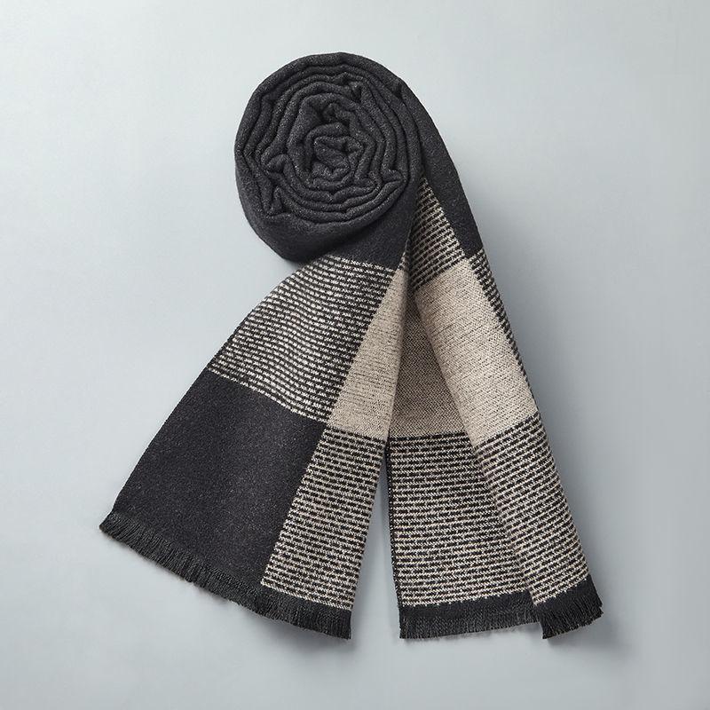 Wool Scarf Men's Winter Wool Knitted Scarf Thickened Warm Couple Scarf High-end Gifts