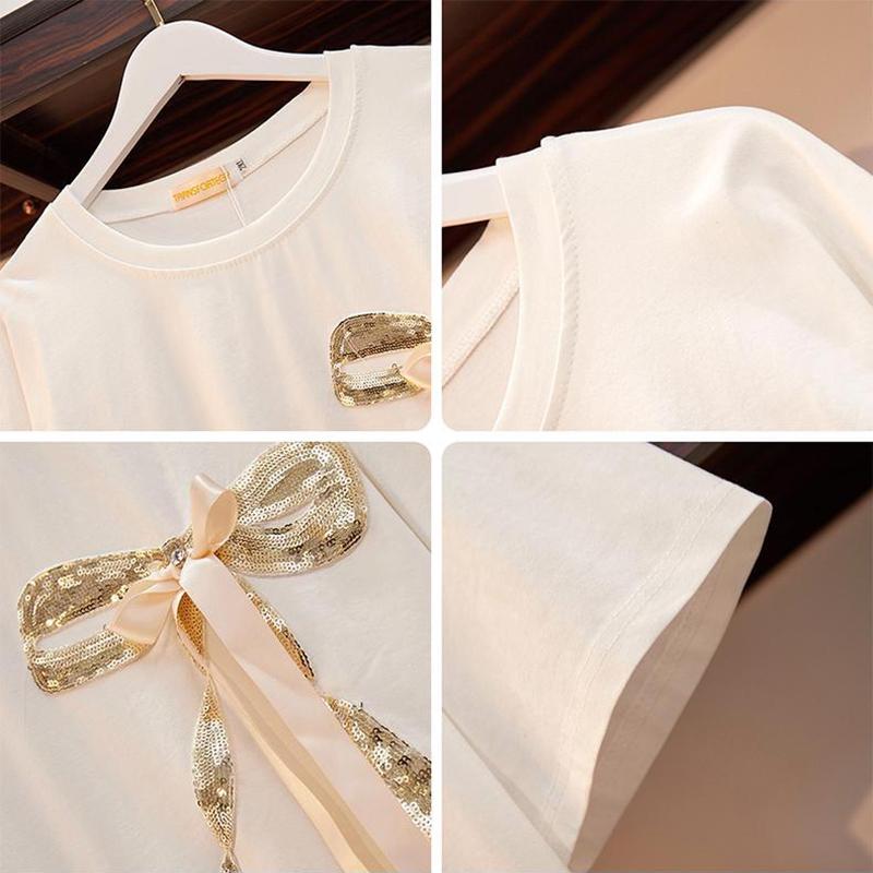 Big Bow Decoration Women Dress Girl Loose O-Neck Batwing Sleeve Casual Long T-shirt Dress Big Loose Home Comfort Outer Convenient