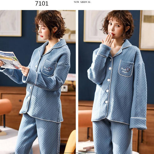 Pajamas Set Laminated Cotton Pajamas Women's Thin Quilted Thickened Large Size Air Cotton Warm Pajamas Home Service Suits Are Soft and Warm