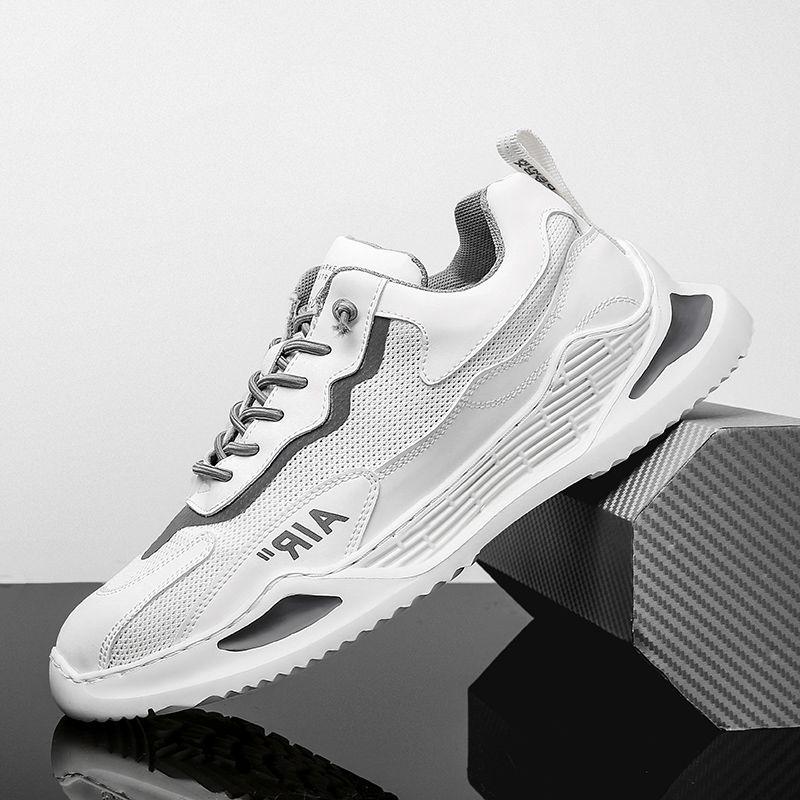 Men Dad Sneakers Platform Leather Mesh Sports Sneakers Lace Up Thick Bottom Trainers Shoes Boys Casual Sneakers Men