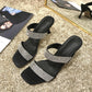 Fashion Bling Crystal Women Sandals Sexy Open Toe Zip Thin High Heel Rhinestone Stripper Shoes Summer Black Pumps