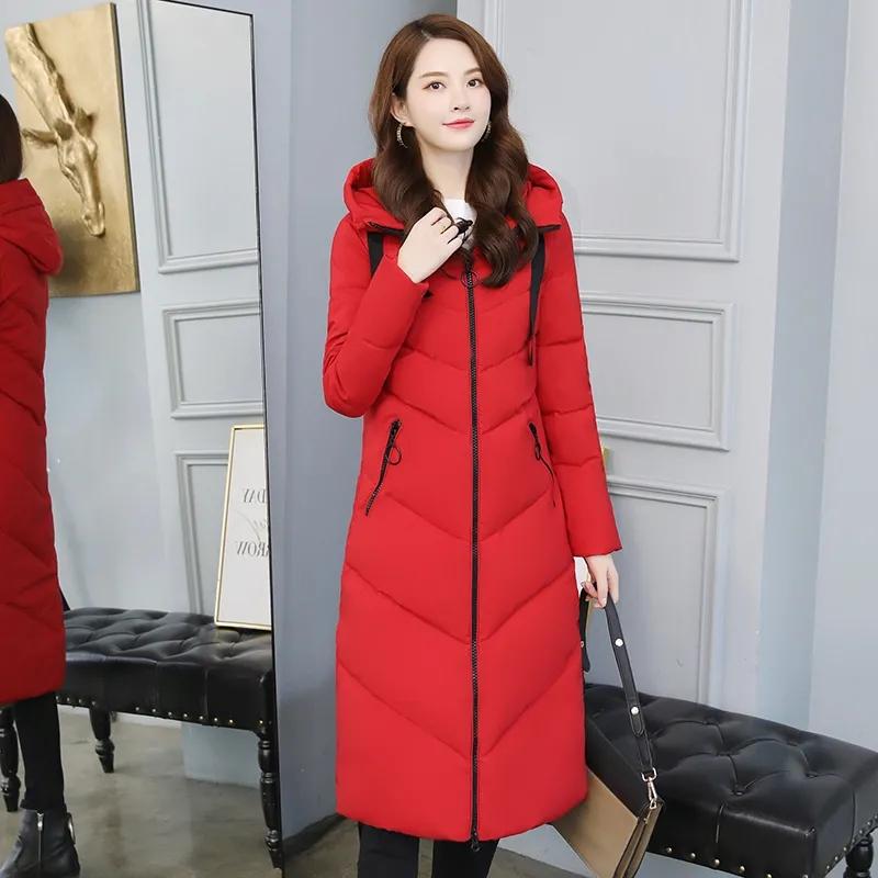 Women Winter Long Jacket Hooded Thickening Coats Warm Down Jackets Solid Color Cotton Jacket Casual Padded Coat Outerwear Parka Female Winter Clothes