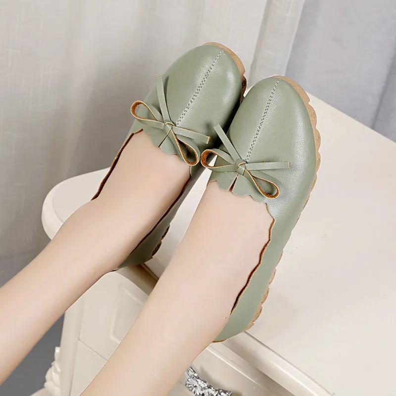 Spring and Autumn Korean Version of Shallow Mouth Mother Shoes All-match Soft-soled Round Toe Pedal Bowknot Work Lazy Shoes