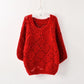 Spring and Autumn Hollow Knit Sweater Korean Loose Short Bat Sleeve Pullover Sweater