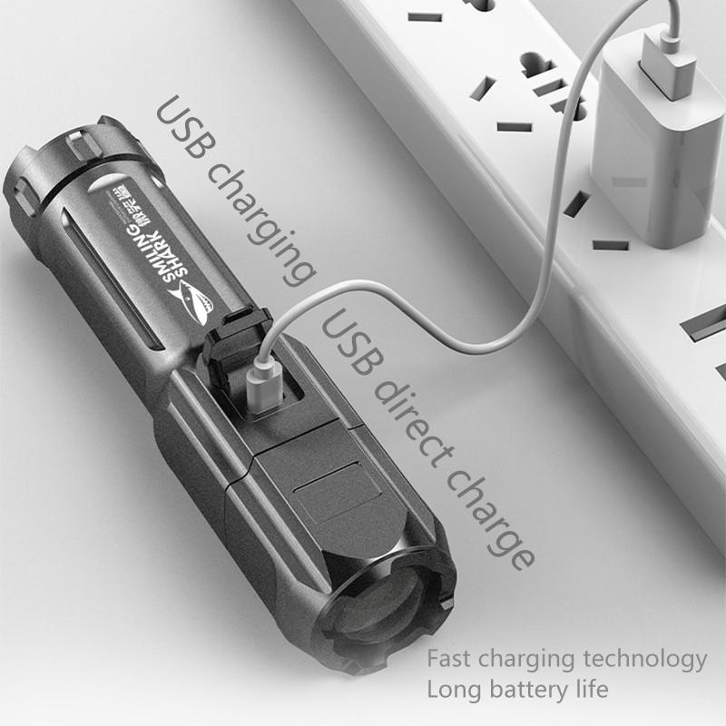 Super Bright 2000mAh ABS Strong Light Focusing Led Flashlight Outdoor Portable Home Built-in Battery Rechargeable Torch
