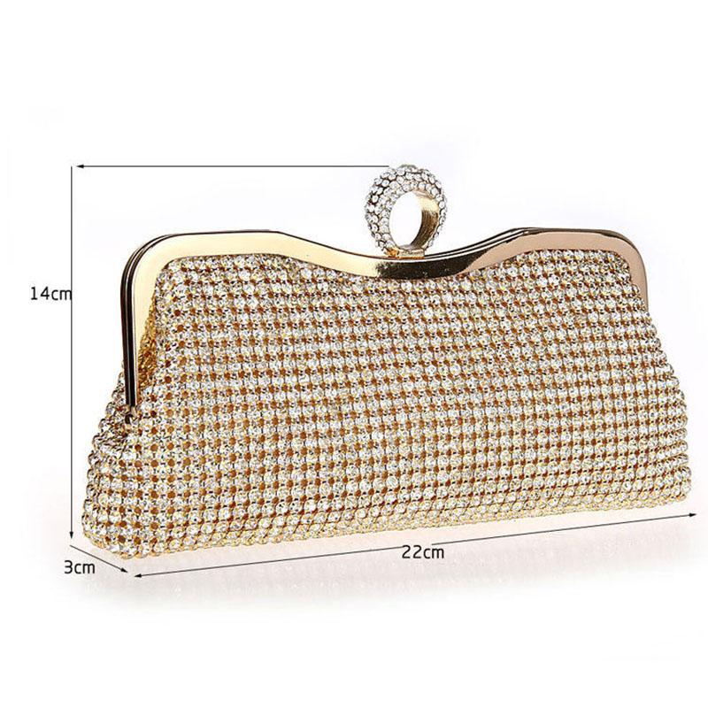 Women's Clutch Bag Elegance Luxury Shoulder Bag Ladies Wedding Evening Banquet Bridal Rhinestones Smooth Metal