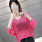 V-neck Bat Sleeve T-shirt Female Blouse Loose Large Size Short Upper Top Summer Hollow Sweater Women's Clothing