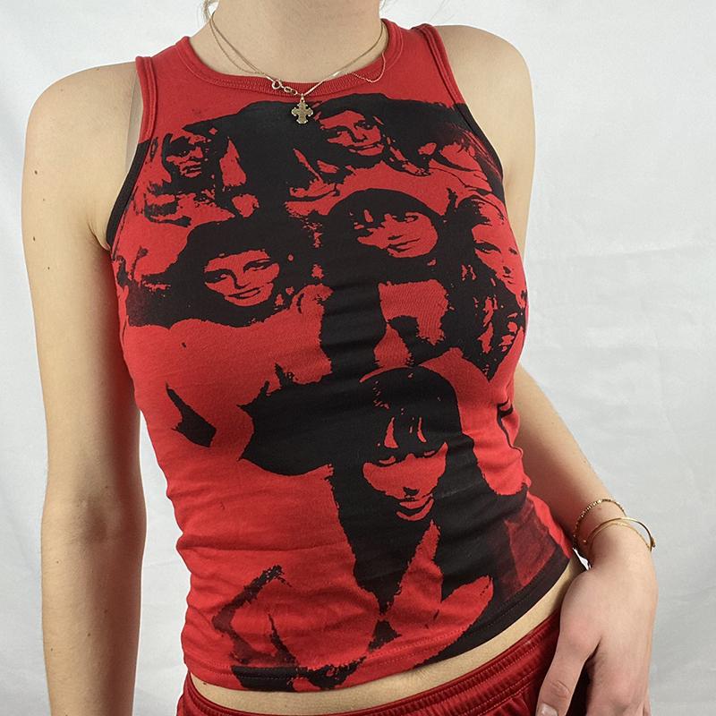 Portrait Graphic Print Tank Top 90s Vintage Harajuku Sleeveless Crop Top Y2K Aesthetic Summer Slim Fit Tee Tops Streetwear