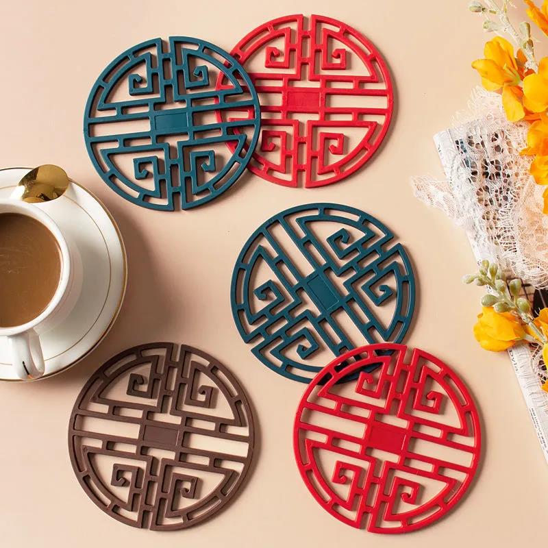 Chinese Style Retro Placemat Table Anti-scald Household Silicone Pad Dish Pad Coaster