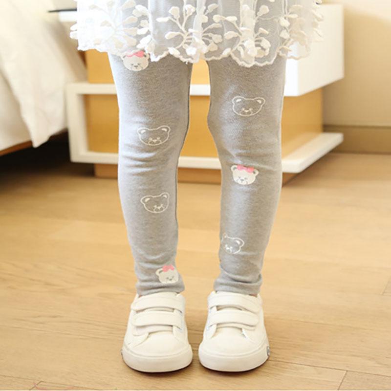 Girls Spring and Autumn Bear Print Leggings Korean Children's Pants Slim Stretch Pants Casual Pants