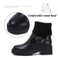 Female Socks Stitching Leather Martin Boots All-match Student Block Heel Ankle Boots British Style Snow Boots Black and White