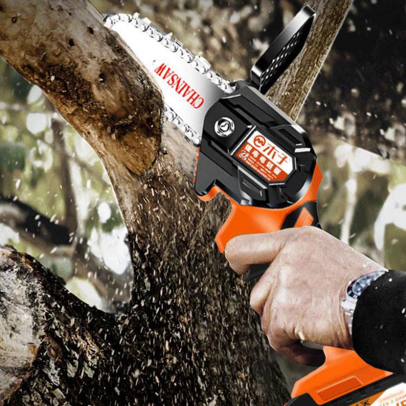 199VF Electric Chain Saw Set with Two Batteries 15cm Cordless Pruning Saw One-handed Logging Saw Garden Tools