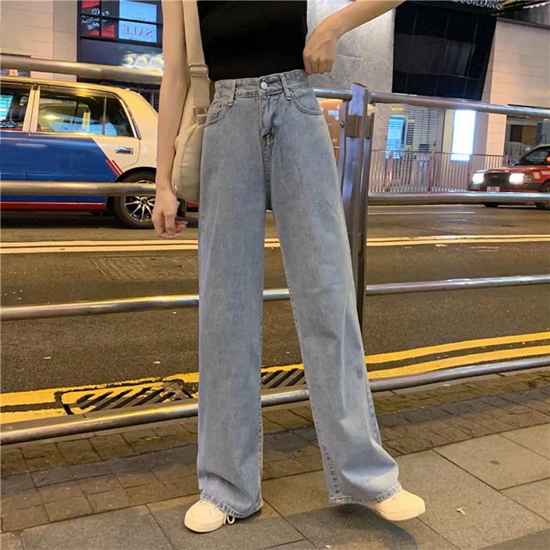 WTEMPO Adjustable Waist High Waist Jeans Jeans Super Long Straight Leg Loose and Thin Women's Wide-leg Trousers