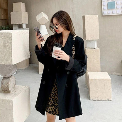 Khaki Jacket Female Spring and Autumn Loose Sense of Design Qualities Leisure Suit Jacket Lady Loose Long-sleeved Jacket