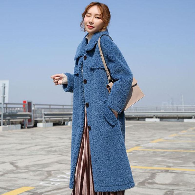 Lamb Wool Coat Women's Winter Thickening and Velvet Fashion Loose Coat Mid-length Faux Wool Fur Coat