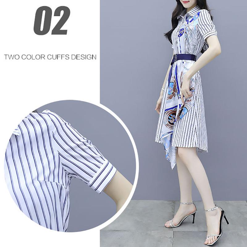 Striped Shirt Chiffon Female Dress A-line Printed Skirt with Waist and Thin Temperament