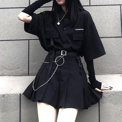 Hip-hop Style Women Sexy Black Cool Girls Shirt Skirt Spring and Summer Two-piece Skirt Suit