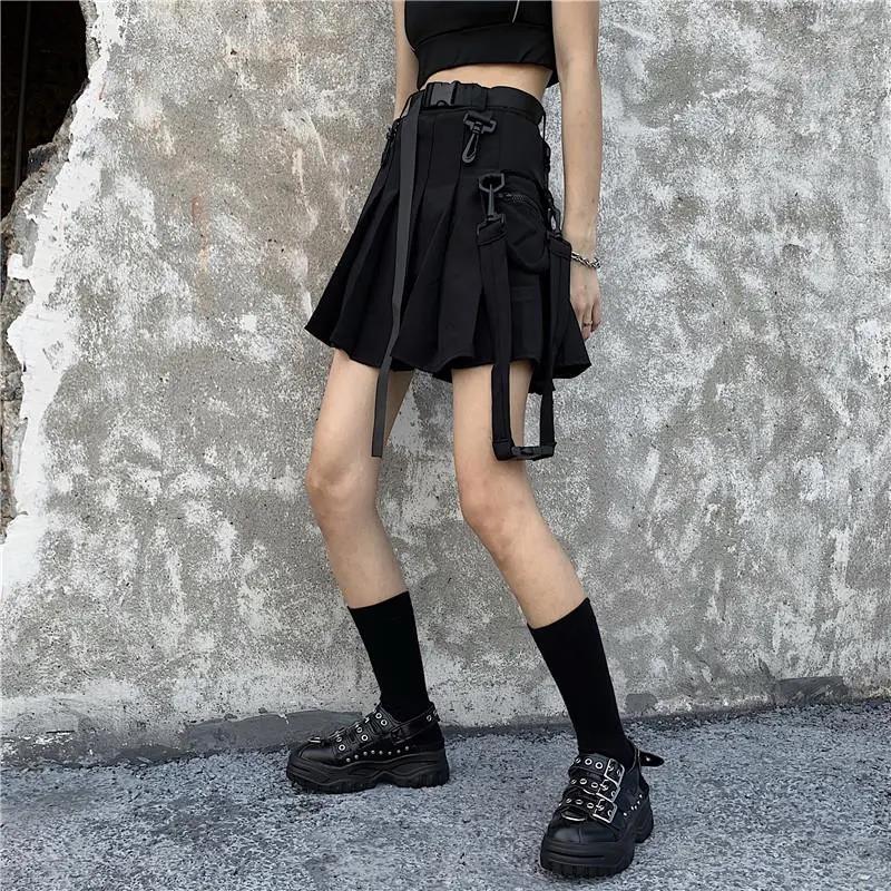 Black Culottes Women's Summer Harajuku Style Super Fire Skirt Women's High Waist Pleated Skirt A-line Skirt