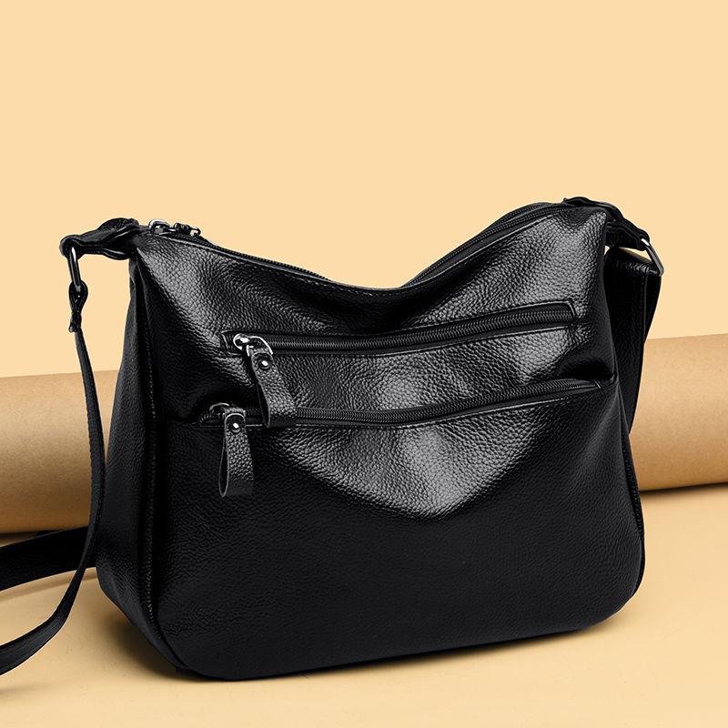 Women Handbag Crossbody Bags Soft Surface Genuine Leather Cowhide High Capacity 3 Colors High Capacity Multi-layer Zipper Closure