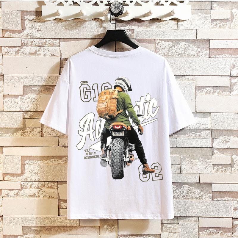 Moto & Biker T-shirt Oversized American Trend Retro Shirt O-neck Half Sleeve Casual Pullover Graphic Punk Clothes Summer