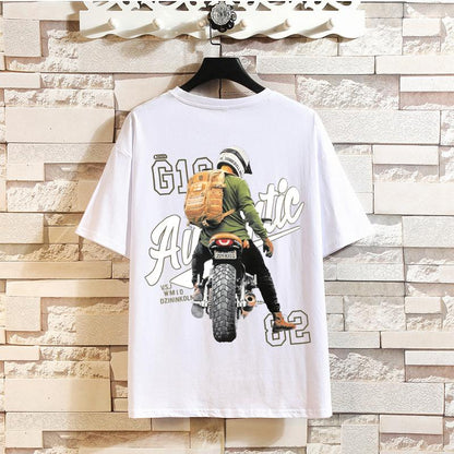 Moto & Biker T-shirt Oversized American Trend Retro Shirt O-neck Half Sleeve Casual Pullover Graphic Punk Clothes Summer
