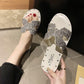 Slippers Women's Outer Wear Summer Beach Home Students All-match Fashion Rhinestone One-way Flat Sandals and Slippers
