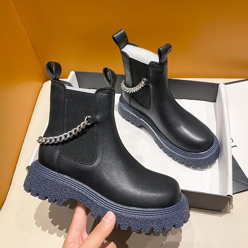 Chelsea Boots Martin Boots Women's Autumn and Winter Snow Boots Cotton Boots Plus Velvet Warm Shoes British Style Boots Smoke Boots