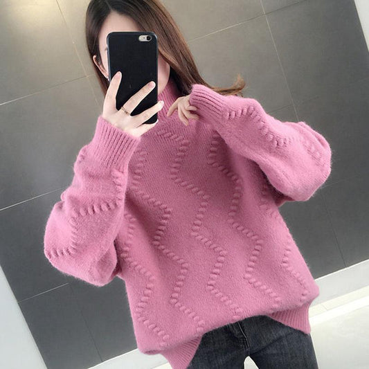 Autumn Winter Thick Sweater Women Knitted Ribbed Pullover Sweater Long Sleeve Turtleneck Jumper Soft Warm