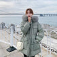 Down Jacket Women's Fluffy Big Fur Collar Hooded Loose Casual White Warm Down Jacket Winter Slim Thick Mid-length Over-the-knee Cotton Jacket