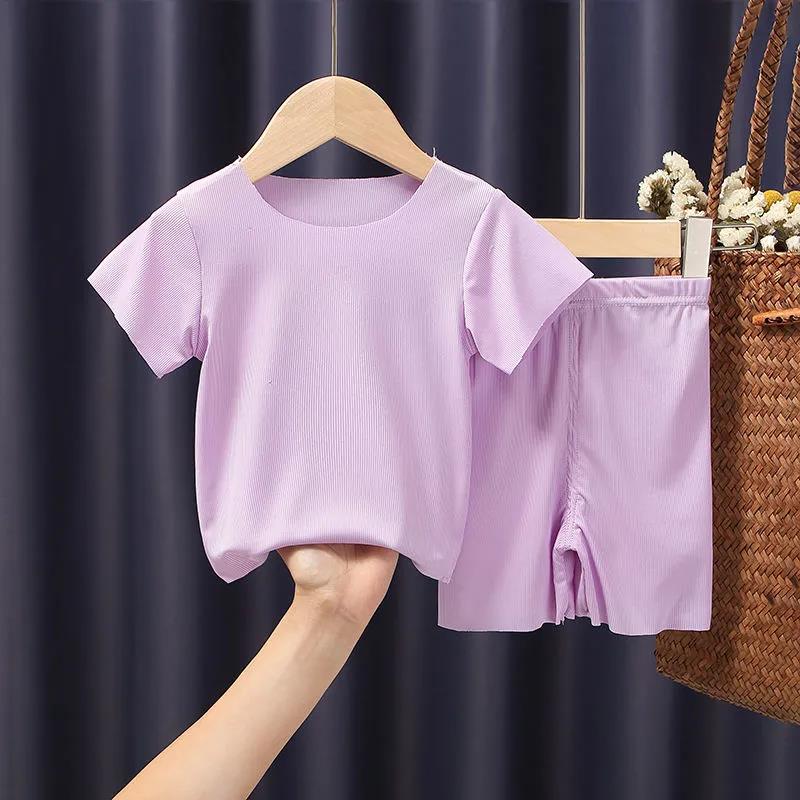 Summer Newborn Baby Children's Clothing Ice Silk Short-sleeved Two-piece Suit Men and Women Baby Short-sleeved Shorts T-shirt Home Service
