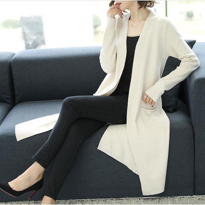 Spring and Autumn Long Knitted Jacket Loose Over The Knee All-match Jacket Fashion Solid Color Female Top