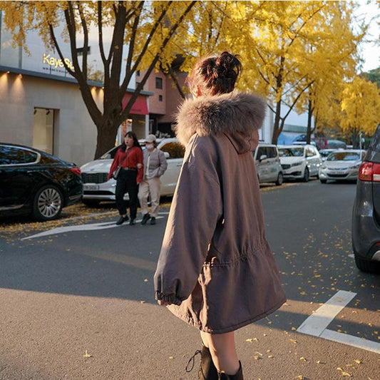 Winter Women's Tooling Parker Clothing Outdoor Fashion Loose Padded Jacket Mid-length Drawstring Slim Women's Padded Jacket