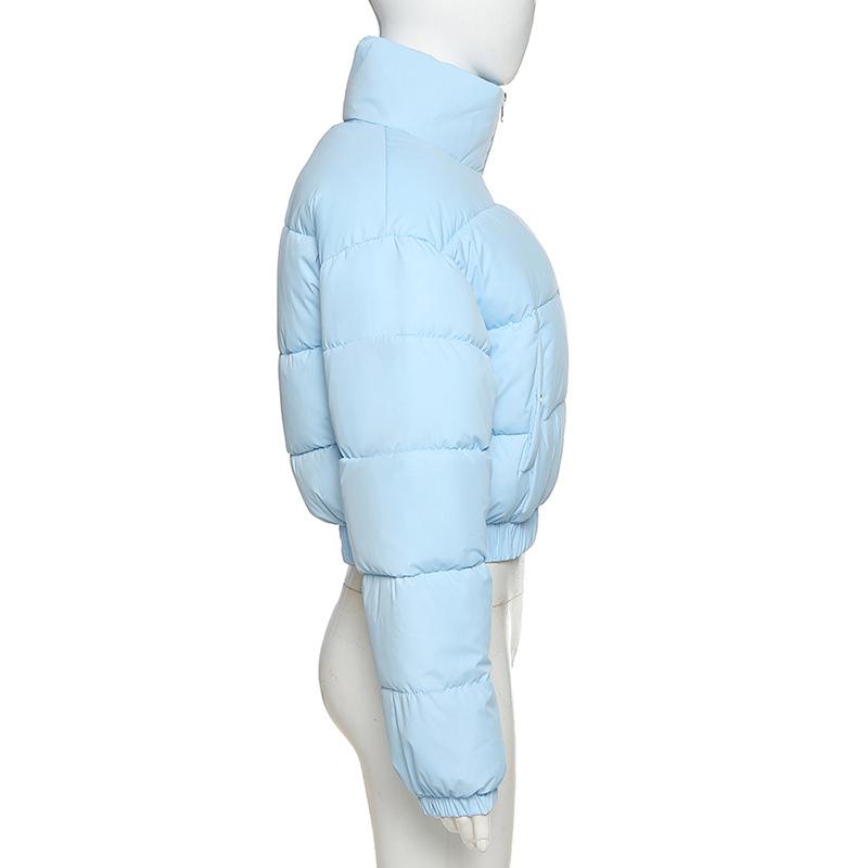2021 New Women Parkas Thick Warm Winter Jackets Solid Black Blue Fashion Night Club Sexy Short Coats Crop Tops Turtleneck Casual Female Down Jacket N